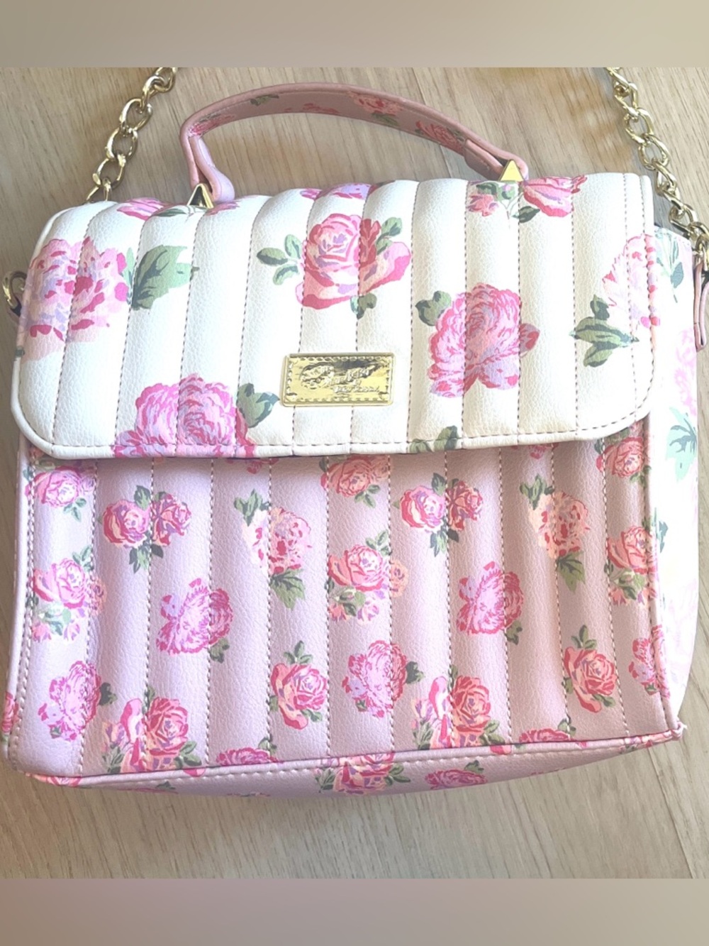 Luv Betsey floral quilted crossbody bag pink coquette top handle purse